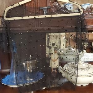 Black tulle t-shirt bejeweled with pearls S